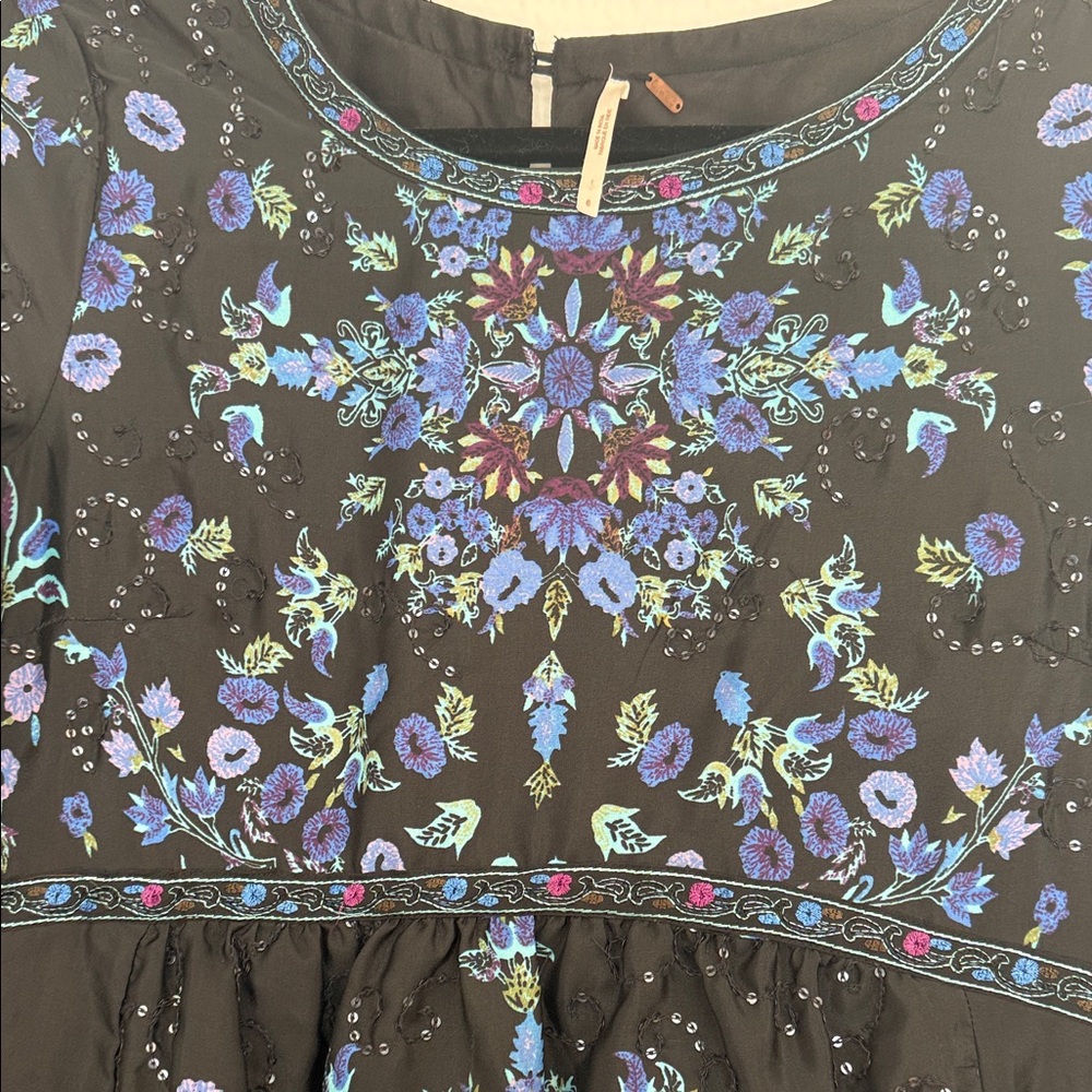 Free People Black and Blue Embroidered and sequined Boho Dress - Picture 3 of 6